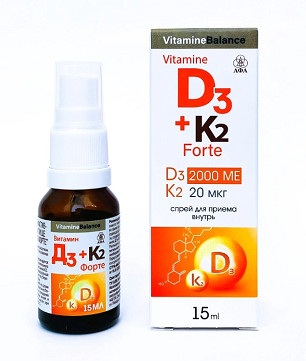 Витамин Д3+К2 Форте, жидкость флакон с дозатором, 15мл