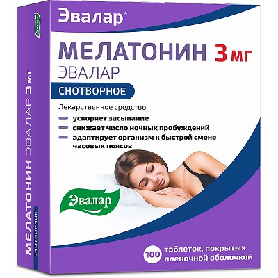 Купить мелатонин-эвалар, таблетки, покрытые пленочной оболочкой 3мг, 100 шт в Богородске