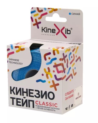 Бинт Кинезио-тейп Kinexib адгезивный синий 5х5см