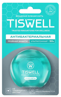 Tiswell (Тисвелл) зубная нить вощеная с мятным вкусом 50 м