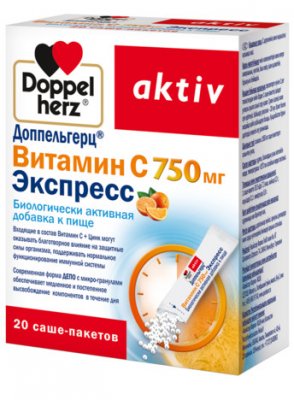 Купить doppelherz activ (доппельгерц) витамин с экспресс, порошок-саше 750мг, 20 шт бад в Богородске