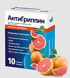 Антигриппин, таблетки шипучие со вкусом грейпфрута 500мг+10мг+200мг, 10 шт