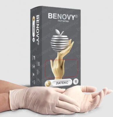 Купить перчатки benovy смотровые латексные нестерильные неопудрен размер l 50 пар в Богородске