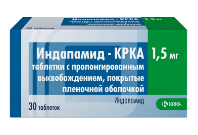 Купить индапамид-крка, таблетки с пролонгированным высвобождением, покрытые пленочной оболочкой 1,5мг, 30 шт в Богородске