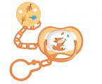 Мама Тама, соска-пустышка силиконовая симметричная в наборе с держателем 6-18 мес, 1 шт цвет оранжевый