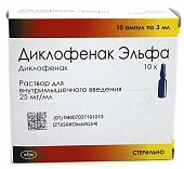 Купить диклофенак-эльфа, раствор для внутримышечного введения 25мг/мл, ампула 3мл 10шт в Богородске