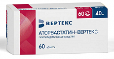 Купить аторвастатин-вертекс, таблетки покрытые пленочной оболочкой 40мг, 60 шт в Богородске