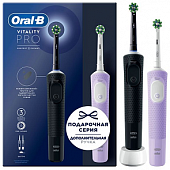 Купить oral-b (орал-би) электрическая зубная щетка vitality pro тип 3708+дополнительная ручка+насадки 2шт, черная, сиреневая в Богородске