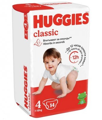 Купить huggies (хаггис) подгузники классик 4 7-18кг 14шт в Богородске