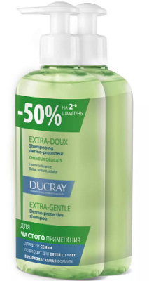 Купить дюкре экстра-ду (ducray extra-doux) шампунь защитный для частого применения 400мл 2шт (-50% на второй продукт) в Богородске