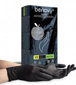 Купить перчатки benovy смотровые нитриловые нестерильные неопудренные текстурные на пальцах размер xs, 50 пар, черные в Богородске