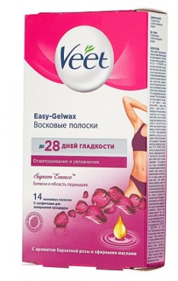 Купить veet easy-gelwax (вит) восковые полоски для депиляции для бикини с ароматом бархатной розы, 14шт в Богородске