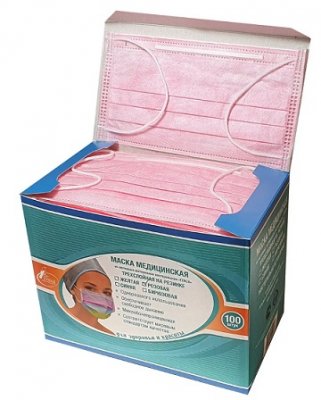 Купить маска медицинская трехслойная нетканная на резинке гекса розовая, 100 шт в Богородске