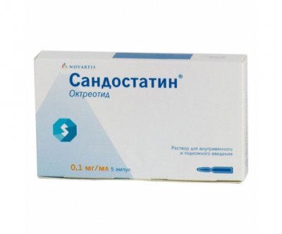 Купить сандостатин, раствор для внутривенного и подкожного введения 0,1мг/мл, ампула 1мл, 5 шт в Богородске