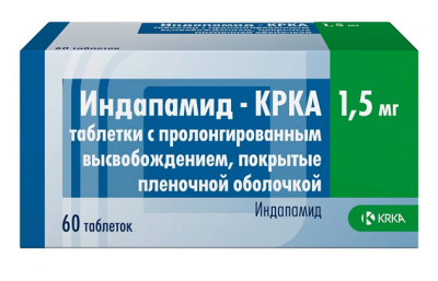 Купить индапамид-крка, таблетки с пролонгированным высвобождением, покрытые пленочной оболочкой 1,5мг, 60 шт в Богородске