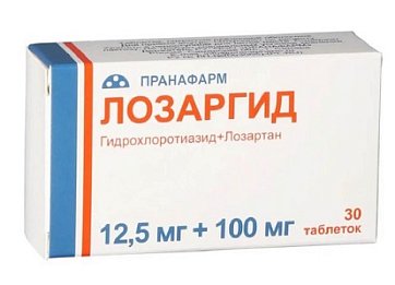 Лозаргид, таблетки, покрытые пленочной оболочкой 12,5мг+100мг, 30 шт