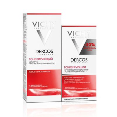 Купить виши деркос (vichy dercos) набор: шампунь тонизирующий против выпадения волос 200мл +бальзам тонизир в Богородске