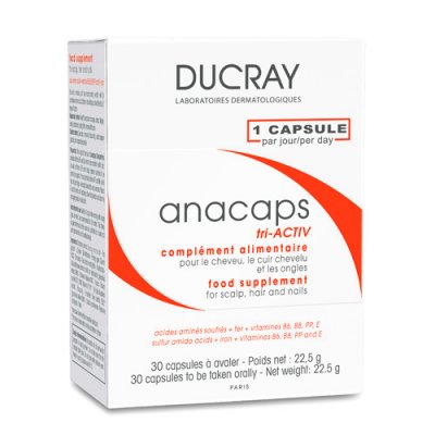 Купить дюкрэ анакапс (ducray аnacaps) три-актив для волос и кожи головы капсулы 30 шт бад в Богородске