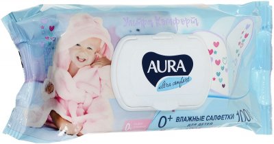 Купить aura (аура) ультра комфорт влажные салфетки для детей с алоэ и витамином е 100 шт в Богородске