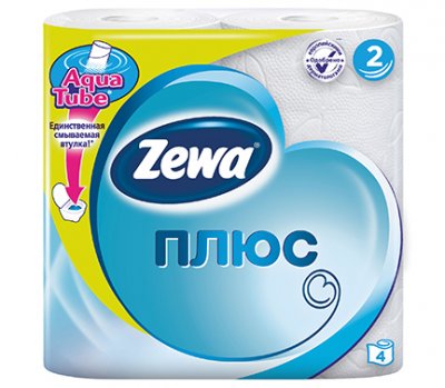 Купить зева (zewa) плюс туалетная бумага 2-х слойная белая, рулон 4шт в Богородске