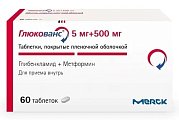 Купить глюкованс, таблетки, покрытые пленочной оболочкой, 500мг+5мг, 60 шт в Богородске