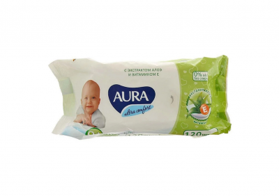Купить aura (аура) салфетки влажные детские ультра комфорт алоэ и витаминин е 100 шт в Богородске