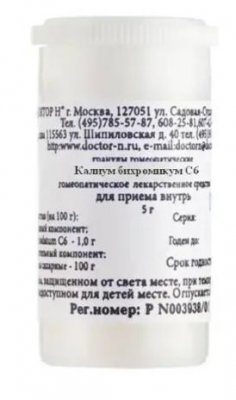 Купить калиум бихромикум с6 гомеопатический монокомпонентный препарат природного происхождения 5 гр гранулы гомеопатические в Богородске