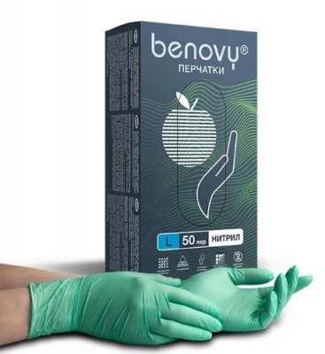 Купить перчатки benovy нитриловые нестерильные неопудренные, размер l, 100 шт, зеленые в Богородске