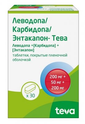 Купить леводопа/карбидопа/энтакапон-тева, таблетки покрытые пленочной оболочкой 200 мг+50 мг+200 мг, 30 шт в Богородске