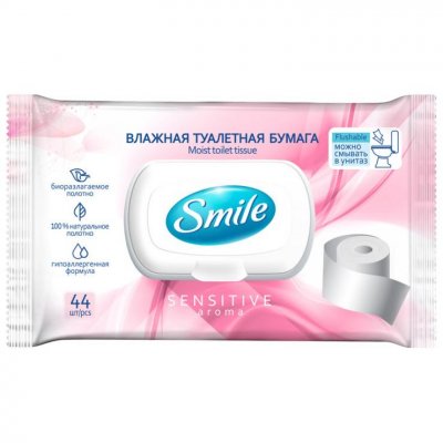 Купить smile sensitive влажная туалетная бумага, 44шт в Богородске