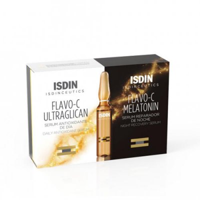 Купить isdin isdinceutics (исдин) набор: сыворотка для лица ночная 10шт+дневная flavo-c melatonin, ампулы 2мл, 10шт в Богородске