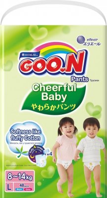 Купить goo.n (гуун) подгузники-трусики cheerful baby l 8-14кг 48 шт в Богородске