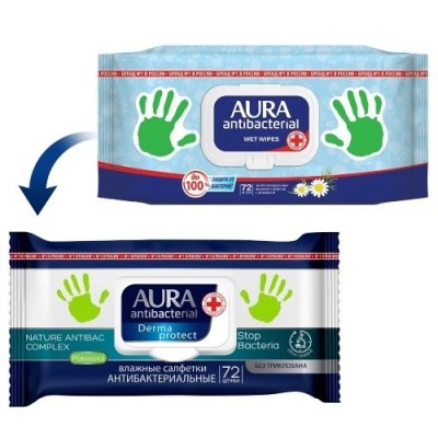 Купить aura (аура) салфетки влажные антибактериальные ромашка 72шт в Богородске