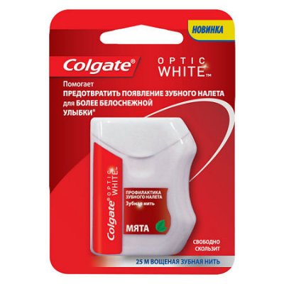 Купить колгейт (colgate) зубная нить optic white, 25 м в Богородске