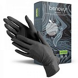 Перчатки Benovy смотровые нитриловые нестерильные неопудрен текстурир с однократной хлорацией размер S 50 пар, черные