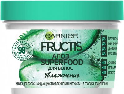 Купить garnier fructis (гарньер фруктис) маска для волос 3в1 увлажнение суперфуд алоэ увлажн 390мл в Богородске