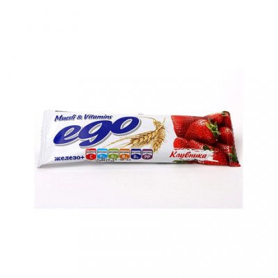 Купить мюсли ego (эго) батончик клубника с железом и витаминами в йогурте, 25г бад в Богородске