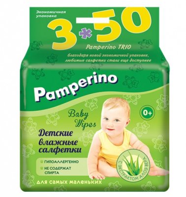 Купить pamperino (памперино) салфетки влажные детские, 50шт 3 упаковки в Богородске