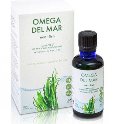 Купить омега-3 омега дель мар (omega dei mar) из морских водорослей, жидкость флакон 50мл бад в Богородске