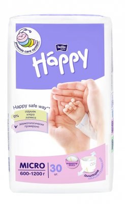 Купить bella baby happy (белла) подгузники для недоношенных детей размер микро 600-1200г, 30 шт в Богородске