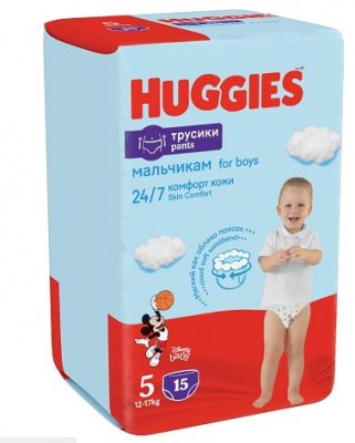 Купить huggies (хаггис) подгузники-трусы для мальчиков 5 12-17кг 15шт в Богородске