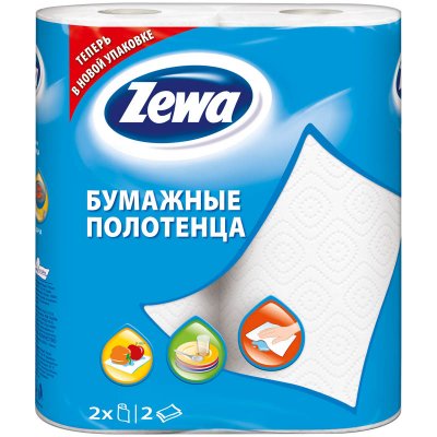 Купить полотенца бумажные zewa (зева) белые двухслойные, 2шт в Богородске