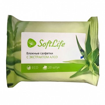 Салфетки влажные с экстрактом Алоэ SoftLife (СофтЛайф), 20 шт