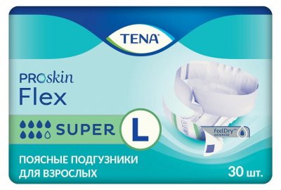 Купить tena (тена) подгузники, proskin flex super размер l, 30 шт в Богородске