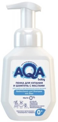 Купить aqa baby (аква беби) пенка для купания и шампунь с маслами для сухой и чувствительной кожи, 250 мл в Богородске