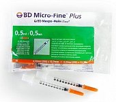 Купить шприц bd микро-файн плюс инсулиновый 100 ме/0,5 мл с интегрированной иглой 29g 0,33х12,7мм 10шт в Богородске
