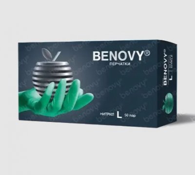Купить перчатки benovy смотровые нитриловые нестерильные неопудрен текстурир на пальцах размер l 50 пар, зеленые в Богородске