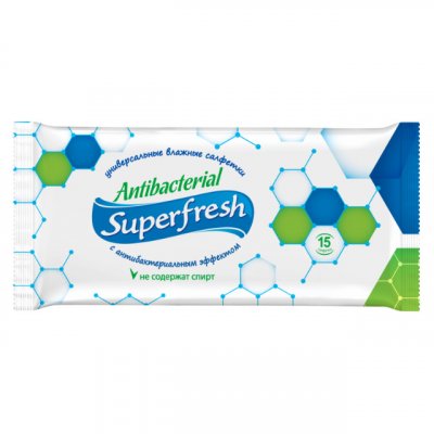 Купить superfresh (суперфреш) салфетки влажные антибактериальные 15шт в Богородске