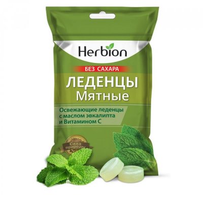 Купить herbion (хербион), леденцы с маслом эвкалипт и витамином с мятные без сахара, пакет 62,5г в Богородске