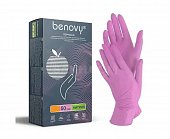 Купить перчатки benovy смотровые нитриловые нестерильные неопудрен текстурир с однократной хлорацией размер l 50 пар, розовые в Богородске